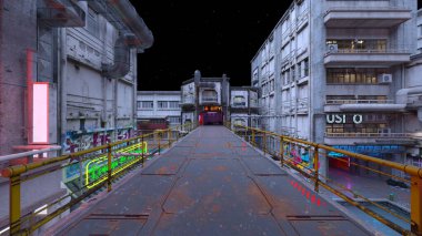 Issız şehir manzarasının 3B canlandırması