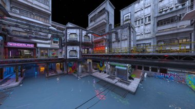 Issız şehir manzarasının 3B canlandırması