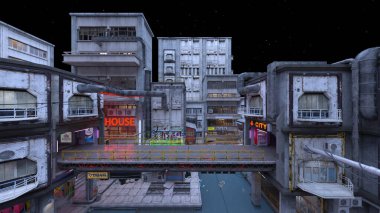 Issız şehir manzarasının 3B canlandırması