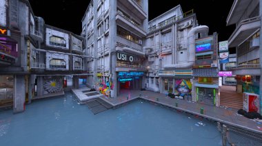 Issız şehir manzarasının 3B canlandırması