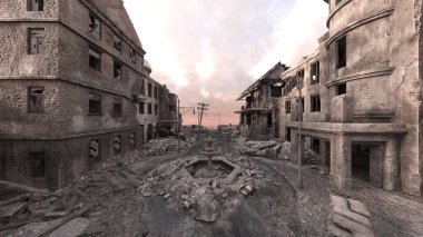 Issız şehir manzarasının 3B canlandırması