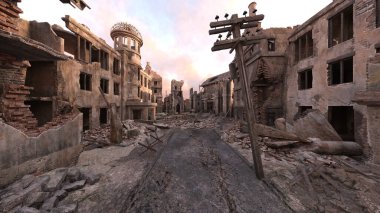 Issız şehir manzarasının 3B canlandırması