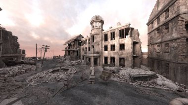 Issız şehir manzarasının 3B canlandırması