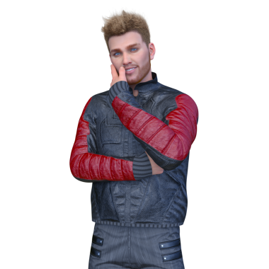 Deri ceketli bir adamın 3 boyutlu görüntüsü.