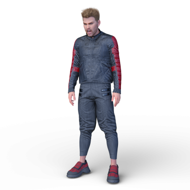 Deri ceketli bir adamın 3 boyutlu görüntüsü.