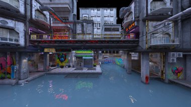 Issız şehir manzarasının 3B canlandırması