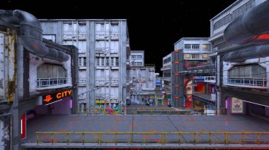 Issız şehir manzarasının 3B canlandırması