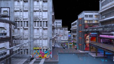 Issız şehir manzarasının 3B canlandırması