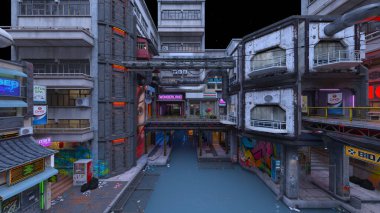 Issız şehir manzarasının 3B canlandırması