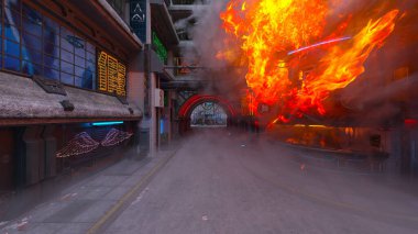 Gelecekteki şehir manzarasının 3D görüntüsü saldırı altında