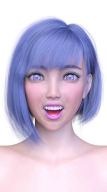 Bir kadının yüzünün 3 boyutlu görüntüsü.