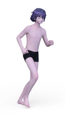 Yarısı pantolon içinde koşan bir adamın 3 boyutlu görüntüsü