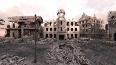 Issız şehir manzarasının 3B canlandırması