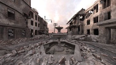 Issız şehir manzarasının 3B canlandırması