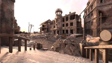 Issız şehir manzarasının 3B canlandırması