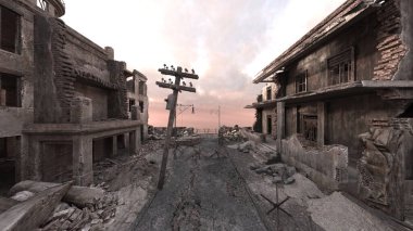 Issız şehir manzarasının 3B canlandırması