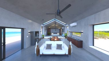 Evin yüzme havuzlu 3D görüntüsü