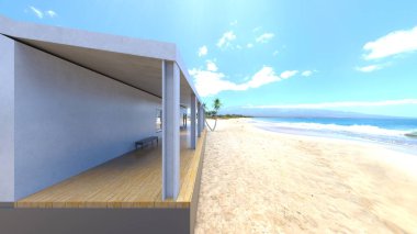 Evin yüzme havuzlu 3D görüntüsü