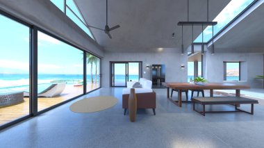 Evin yüzme havuzlu 3D görüntüsü