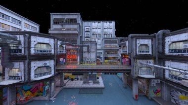 Issız şehir manzarasının 3B canlandırması