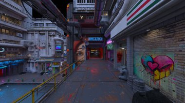 Issız şehir manzarasının 3B canlandırması