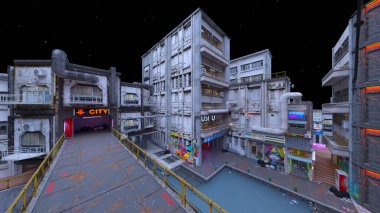 Issız şehir manzarasının 3B canlandırması