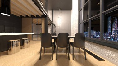 Oturma odasının gece görüşlü 3D görüntüsü