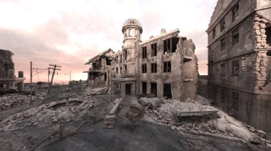 Issız şehir manzarasının 3B canlandırması