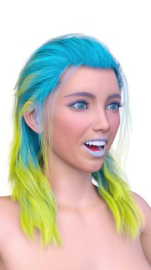 Bir kadının yüzünün 3 boyutlu görüntüsü.