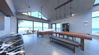 Evin yüzme havuzlu 3D görüntüsü