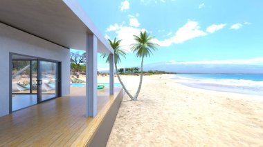 Evin yüzme havuzlu 3D görüntüsü