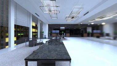 Oturma odasının gece görüşlü 3D görüntüsü