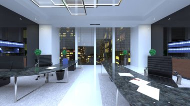 Oturma odasının gece görüşlü 3D görüntüsü