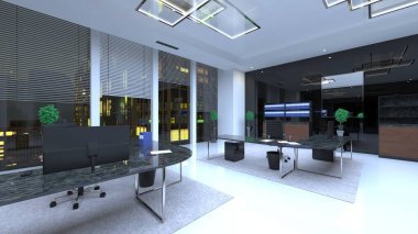 Oturma odasının gece görüşlü 3D görüntüsü