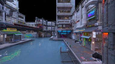 Issız şehir manzarasının 3B canlandırması