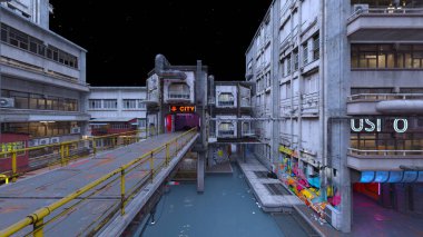 Issız şehir manzarasının 3B canlandırması