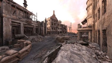 Issız şehir manzarasının 3B canlandırması