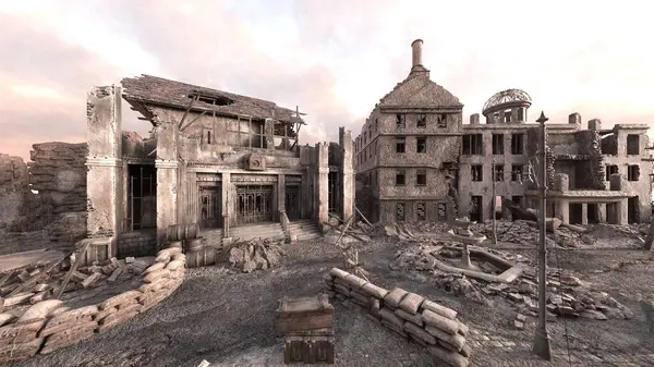 Issız şehir manzarasının 3B canlandırması