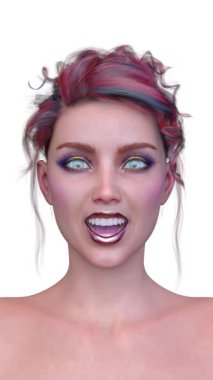 Bir kadının yüzünün 3 boyutlu görüntüsü.