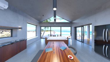 Evin yüzme havuzlu 3D görüntüsü