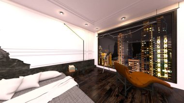 Gece görüşlü yatak odasının 3 boyutlu görüntüsü
