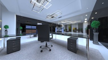 Oturma odasının gece görüşlü 3D görüntüsü