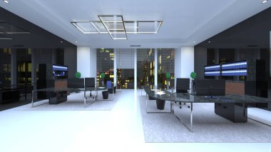 Oturma odasının gece görüşlü 3D görüntüsü