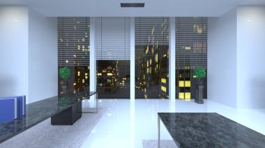 Oturma odasının gece görüşlü 3D görüntüsü