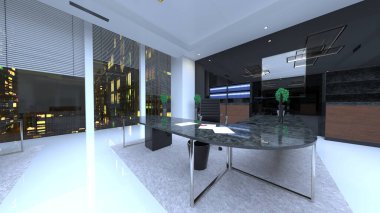 Oturma odasının gece görüşlü 3D görüntüsü