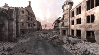 Issız şehir manzarasının 3B canlandırması