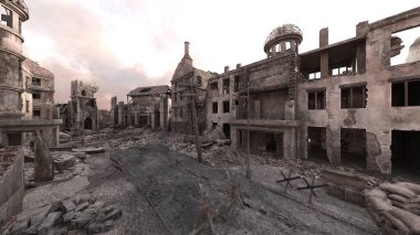 Issız şehir manzarasının 3B canlandırması