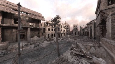 Issız şehir manzarasının 3B canlandırması