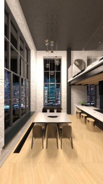 Oturma odasının gece görüşlü 3D görüntüsü