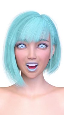 Bir kadının yüzünün 3 boyutlu görüntüsü.